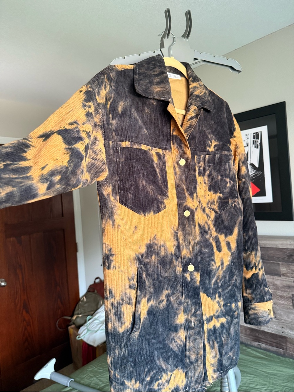 12th Tribe Corduroy Shacket in Mustard and Black Tie-Dye